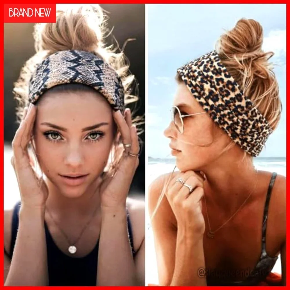 Wide Elastic Headband Pack of 2 for Yoga Workout Sweat Control